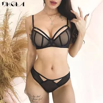 DKGEA Бандажный бюстгальтер пуш-ап с плотной подкладкой для женщин, комплект сексуального нижнего белья 70A чёрный