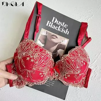 DKGEA Бюстгальтер пуш-ап с вышивкой, красное сексуальное женское нижнее белье, чашка ABC 70A красный
