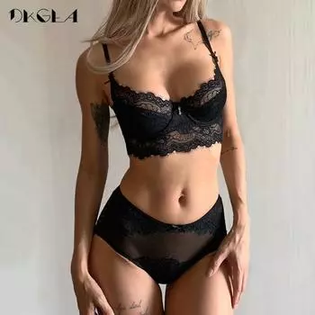 DKGEA сексуальный комплект нижнего белья плюс размер бюстгальтер женский кружевной бюстгальтер 70A чёрный