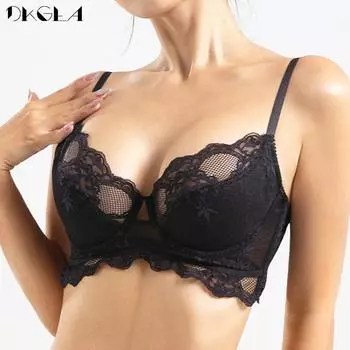 DKGEA тонкий бюстгальтер с кружевным бюстгальтером женское нижнее белье больших размеров сексуальное 70A чёрный