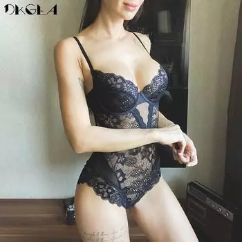 DKGEA женское нижнее белье черный сексуальный комбинезон прозрачный кружевной боди 80B белый