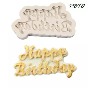 DL 1pc New Happy Birthday Letters Silicone Fondant Cake Mold Chocolate Baking Mould