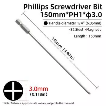 Длина 150 мм Магнитная крестовая отвертка Phillips Биты PH1/PH2 Крестовая отвертка Биты S2 1/4” Шестигранный хвостовик Ручной электроинструмент для ремонта