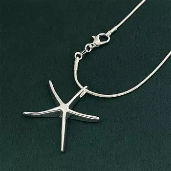 Длина 40-75 см Серебряное ожерелье с шармами 925 пробы Звезда Морская звезда Ювелирные изделия Модная цепочка Женское Свадебная вечеринка 40CM