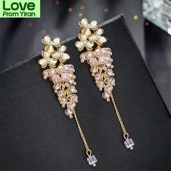 Длина 7 см Красивые розовые / светло-зеленые / черные серьги-кисточки с хрустальными бусинами для женщин Аксессуары для кукол Качество огонь!