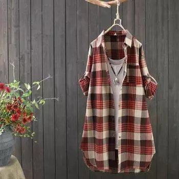 Длина, большой размер, клетчатая рубашка с нашивкой, цветная рубашка, одинаковый лацкан, средний карман, однобортный, длинный рукав, пуговицы, нестандартная форма 3XL темно-синий