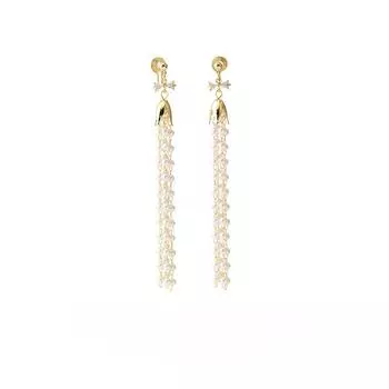 Длинная элегантная бахрома с искусственным жемчугом и бантиком в виде москитной спирали без пирсинга, зажим для ушей