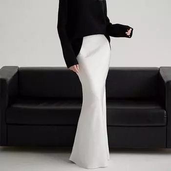 Длинная атласная юбка с высокой талией, женская летняя узкая модная элегантная юбка, женская повседневная лоскутная белая темпераментная уличная одежда для женщин 2024 S белый