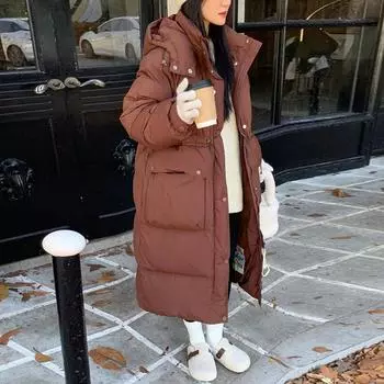 Длинная белая куртка на утином пуху женская зимняя 2024 года, новое утолщенное теплое стеганое пальто с капюшоном для пары One size