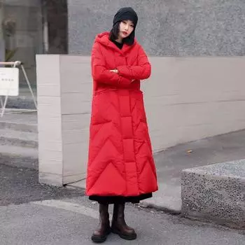 Длинная белая куртка-пуховик женская зимняя 2024 ретро вышивка утолщенная пряжка на колене куртка большого размера прилив M зелёный