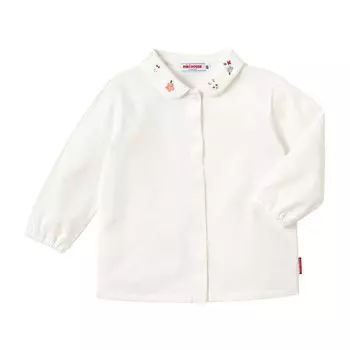 Длинная блузка цвета Baby White [MIKI HOUSE], с рукавами, однотонная, для девочек, Япония, 100% хлопок, для малышей, для детей, детская одежда, 10-5407-490, 110 см, белый