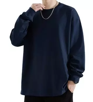 Длинная, большого размера и круглая, повседневная зимняя футболка [Poperdision] для мужчин, рукав, однотонная, размер, свободная, шитье, мода, воротник, удобная, простая, стильная,