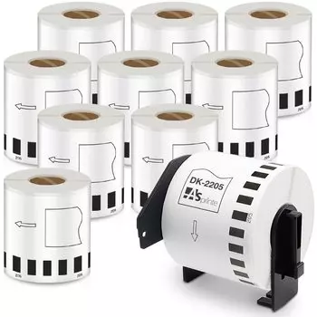 Длинная бумажная лента DK 2205 Термобумага для наклеек Без принтера этикеток 10 рулонов Совместимо с Brother DK этикетки всего метров (большой) 62ммx30.48м DK-2205
