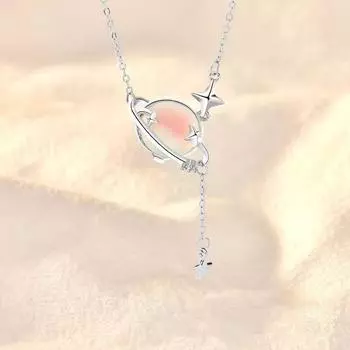 Длинная цепочка из стерлингового серебра 925 пробы с лунным камнем, планетой, звездой, очаровательное ожерелье для женщин, модные украшения, свадебная вечеринка, подарок на день рождения Dz384