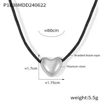 Длинная черная веревка, плетеная из титановой стали, ожерелье с подвеской «Любовь», ретро-мода, простая цепочка на шею для женщин