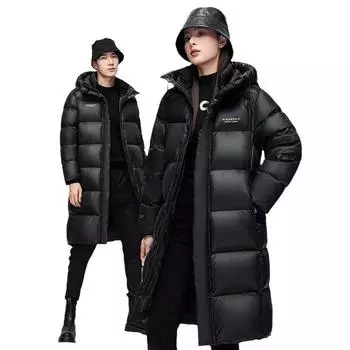 Длинная черная золотая куртка-пуховик для парного стиля, утепленная, для экстремально низких температур, зимняя, новая, длинная куртка-пуховик для мужчин и женщин M