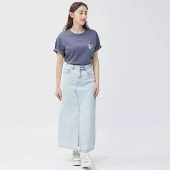 Длинная джинсовая юбка GU by Uniqlo с разрезом спереди, стандартная длина от 86,0 до 93,0 см