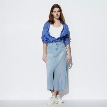 Длинная джинсовая юбка UNIQLO JAPAN, стандартная длина от 83 до 87 см.