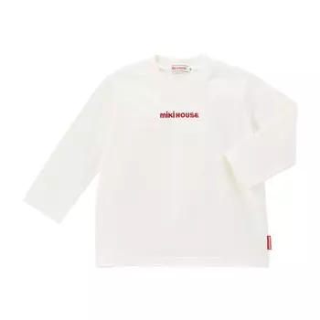 Длинная футболка Made in Going to Going to White [MIKI HOUSE], рукав, логотип, однотонная, в точку, простая, Япония, для мальчиков, для девочек, для младенцев, для детей, для детей белый