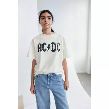Длинная футболка с принтом HM Кремового цвета AC DC