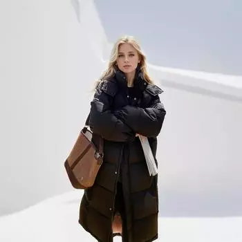 Длинная хлопковая куртка выше колена 2024 года, зимняя новая женская повседневная однотонная парка с капюшоном, пальто для женщин, демисезонная куртка для женщин S чёрный