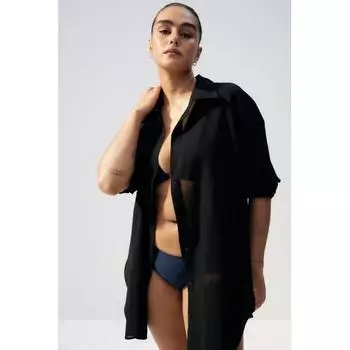 Длинная хлопковая рубашка HM, черная