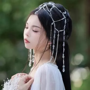 Длинная кисточка со стразами на голове цепочка корейский стиль блестящая свадебная корона украшения для волос