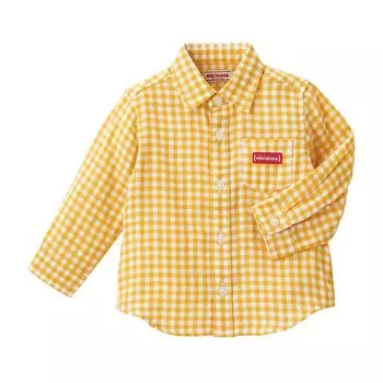 Длинная клетчатая рубашка в клетку, переходящая в желтый [MIKI HOUSE], рубашка с рукавами, 100% хлопок, для мальчиков, для девочек, для младенцев, для детей, детская одежда, детский сад, жёлтый