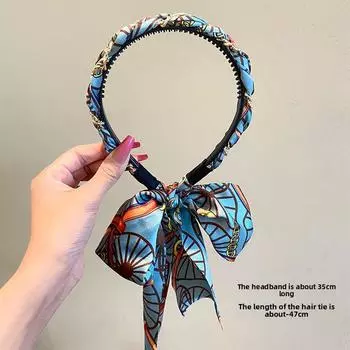 Длинная красочная лента с принтом, повязка на голову для женщин, модная лента, плетеная резинка для волос, головной убор, женские аксессуары для волос 1PCS синий