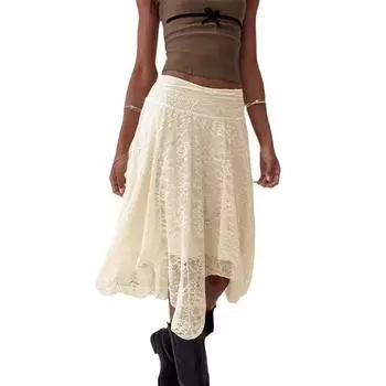 Длинная кружевная юбка с неровным подолом, женская юбка S чёрный