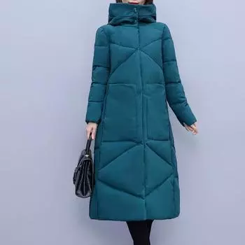 Длинная куртка для женщин больших размеров, зимнее пальто, модное свободное толстое теплое зимнее пальто, женские парки с капюшоном XL чёрный