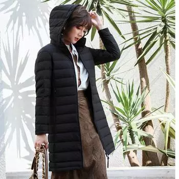 Длинная куртка на утином пуху с капюшоном, матовая ткань, стеганое теплое пальто, бесшовная водонепроницаемая верхняя одежда, 90% белый утиный пух XXXL