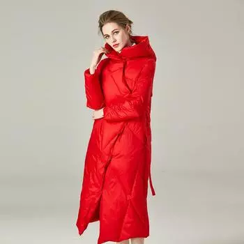 Длинная куртка-пуховик длиной до колена для женщин, новый стиль для осени и зимы, утолщенный белый утиный пух, куртка из хлопка для активного отдыха на открытом воздухе S красный