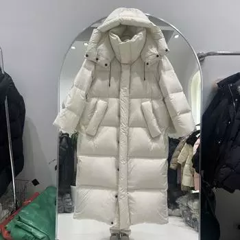 Длинная куртка-пуховик с капюшоном выше колена, женская, зимняя, 2024, новая корейская версия, свободное большое стеганое белое утиное пуховое пальто S фиолетовый