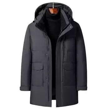 Длинная куртка-пуховик, толстая теплая парка с капюшоном, зимние пуховые пальто для мужчин, верхняя одежда высокого качества, большие размеры, для мужчин среднего возраста XXXXXL чёрный