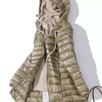 Длинная куртка с капюшоном и подкладкой, женская ультралегкая тонкая однотонная куртка на утином пуху, портативная парка M шампанского