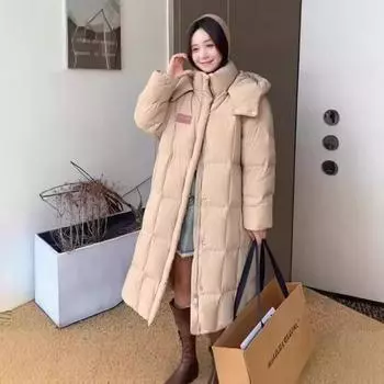 Длинная куртка с капюшоном, женская, новая зимняя, белая, с утиным пухом, большая, универсальная, распродажная, антисезонная куртка S Recommendation 85-72.5 kg белый