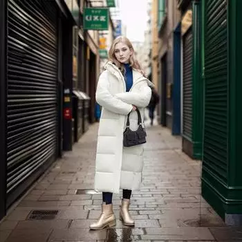 Длинная куртка с наколенниками в европейском и американском стиле, женская новая зимняя мода, однотонная, простая, утолщенная, хлопковая куртка M чёрный