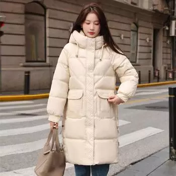 Длинная куртка выше колена, новинка 2023 года, женское зимнее пуховое модное пальто S чёрный