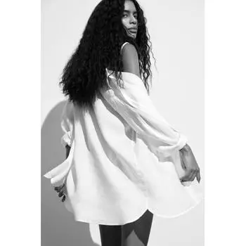 Длинная льняная рубашка HM, белая