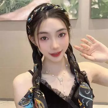 Длинная лента-цепочка обруч для волос элегантный держатель для хвоста тканевый шелковый шарф повязка на голову аксессуары для волос для женщин и девочек с принтом ободок для волос оранжевый