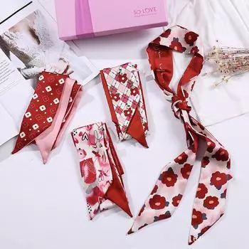 Длинная лента Цветок Узкий шарф Печатный галстук Сумка Галстук Бант Аксессуары для волос Конский хвост Маленький шарф Тканевая лента