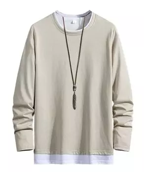 Длинная многослойная большая мягкая на одежду [SHANLIANG] мужская футболка, рукав, однотонная, стиль, размер, свободная, на ощупь, модная, пуловер, весна/осень (М, хаки