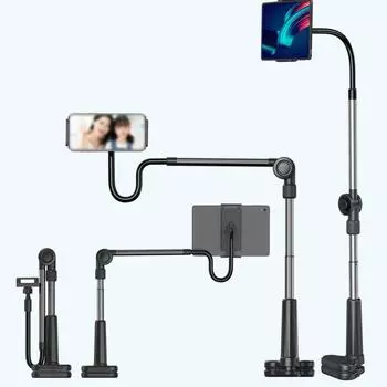 Длинная настольная подставка-держатель, алюминиевый держатель для планшета и телефона, универсальный настольный держатель для телефона, прикроватная подставка для iPhone 15 14 iPad чёрный