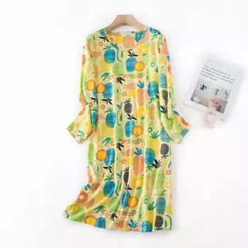 Длинная ночная рубашка больших размеров, симпатичная мультяшная ночная рубашка для женщин, осенняя хлопковая ночная рубашка с круглым воротником и длинными рукавами, одежда для сна S белый