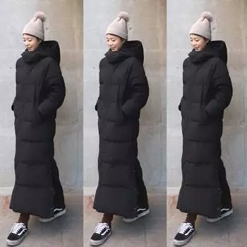 Длинная одежда выше колена с хлопковой подкладкой для женщин, новая одежда с хлопковой подкладкой, корейская версия свободного покроя, Тондэмун утолщенный до щиколотки S чёрный