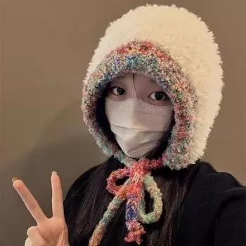 Длинная плюшевая шапка на ремешке, осенне-зимняя, знаменитая шерстяная шапка, защита ушей, шапка Lei Feng, холодная и теплая, вязаная шапка-мешок для женщин бежевый