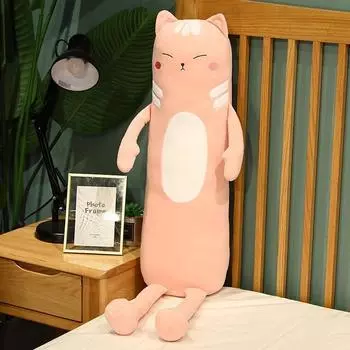 Длинная подушка для сна с изображением кота, подушка с милым котом с ножками, плюшевая игрушка для детей, подарок на день рождения для девочек 100cm розовый