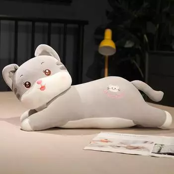 Длинная подушка-обнимашка в виде кота, милая плюшевая игрушка-кот, мультяшная подушка для кровати, подушка для сна 60cm серый