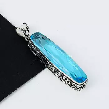 Длинная подвеска из серебра с драгоценным камнем Swiss Blue Topaz из стерлингового серебра 925 пробы — дизайн ручной работы, повседневные украшения, уникальный подарок с подвеской Swiss Blue Topaz 2.95 синий